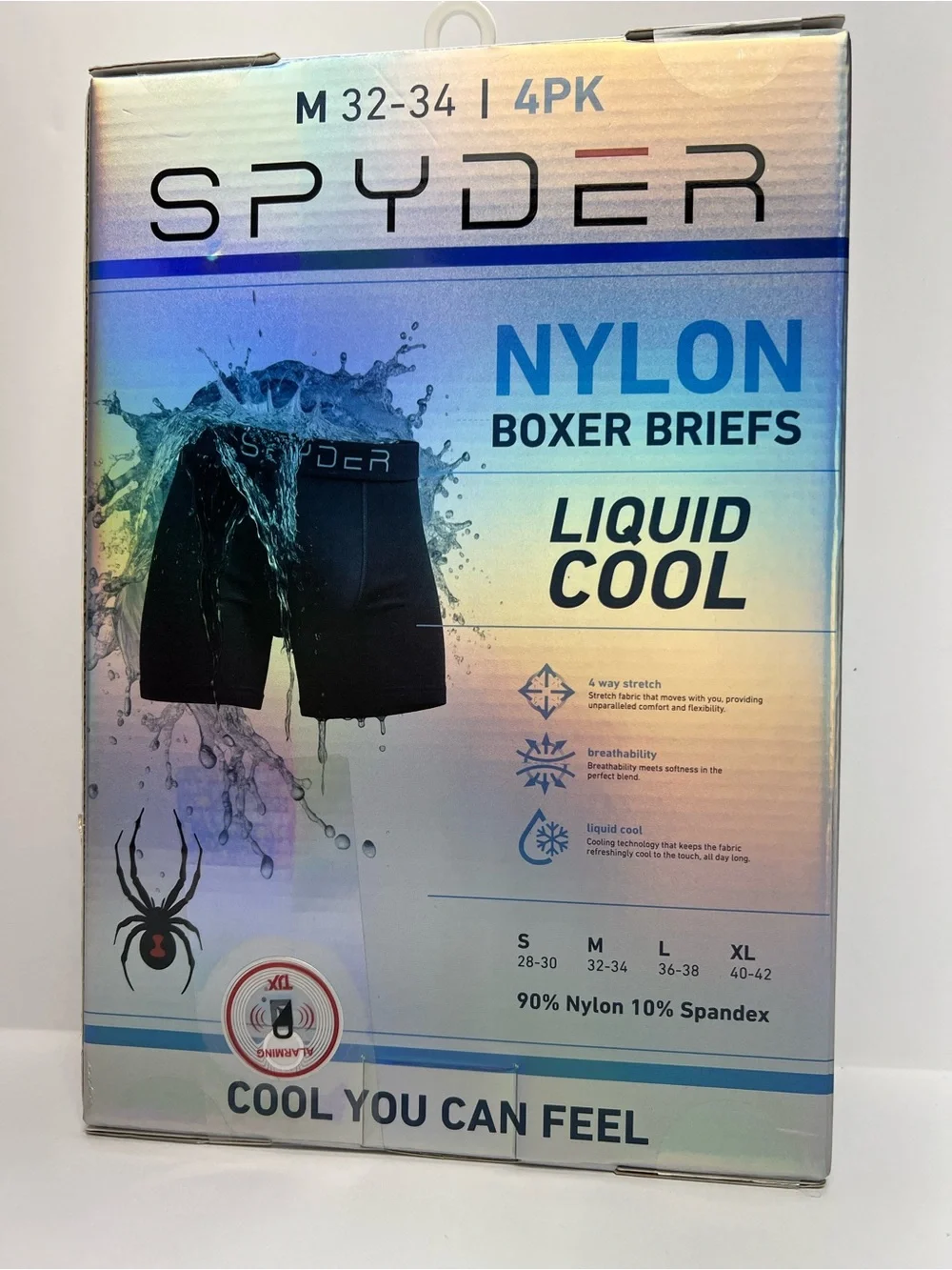 SPYDER 4 Pack Liquid Cool Nylon Boxer Briefs Men's M 32-34 Nylon multicolor